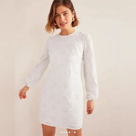 Boden Eyelet White Dress — Size [4] - Picture 3 of 8